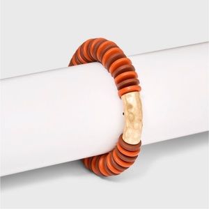 Wood Beaded and Hammered Bar Stretch
Bracelet - Universal Thread Rust
